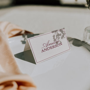 レトロ・バーガンディクリームのオールドマネー結婚式プレイスカード テーブルナンバー