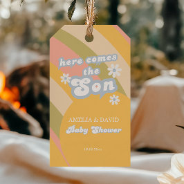 レトロ パステル ストライプ グルーヴィー サン ブルー ギフトタグ