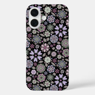 レトロ パステル ピンク パープル 花柄 シームレス パターン iPhone 16ケース