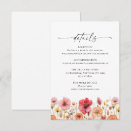 レトロ パステル ピンク ボヘミア ワイルドフラワー ウェディング 詳細 エンクロージャーカード