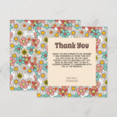 レトロ ヒッピーのグルーヴィーな花のウェディングシャワーのお礼 サンキューカード (正面/裏面)