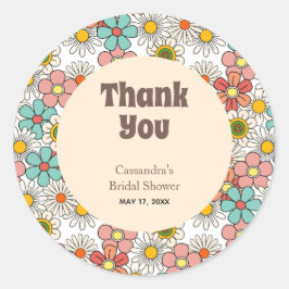 レトロ ヒッピーのグルーヴィーな花のウェディングシャワーのお礼 ラウンドシール