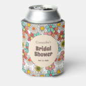 レトロ ヒッピーのグルーヴィーな花の ブライダルシャワー 缶クーラー (缶裏面)
