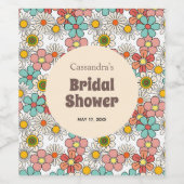 レトロ ヒッピーの花のウェディングシャワーのお祝い ワインラベル (シングルラベル)