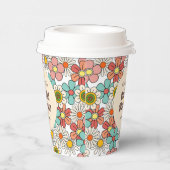 レトロ ヒッピーの花のウェディングシャワーのお祝い 紙コップ (右)