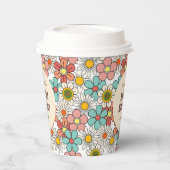 レトロ ヒッピーの花のウェディングシャワーパーティー 紙コップ (左)