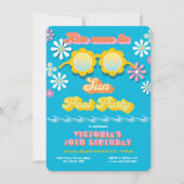 レトロ ヒッピーの70年代 60年代のデイジー プールパーティー 誕生日 招待状 (正面)