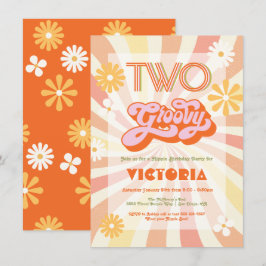 レトロ ヒッピーの70's 60's ツー グルーヴィー バースデー パーティー 招待状