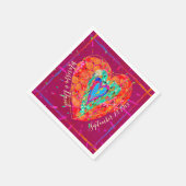 レトロ ヒッピーピンクターコイズハート カップル名 日付 スタンダードカクテルナプキン (角)