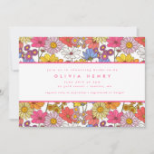 レトロ ヒッピーレインボー フラワー ガーデン ブライダル シャワー 招待状 (正面)