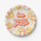 レトロ・ヒッピー70年代60年代2人のグルービー誕生パーティー ペーパープレート (正面)