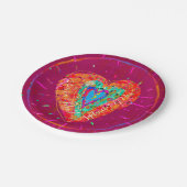 レトロ ヒッピー ピンク ターコイズ ハート Save the Date ペーパープレート (アングル)