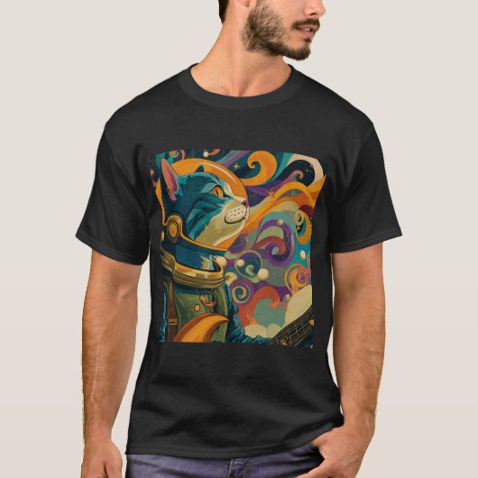 レトロ・ヒプノ・スペースキャット Tシャツ (正面)