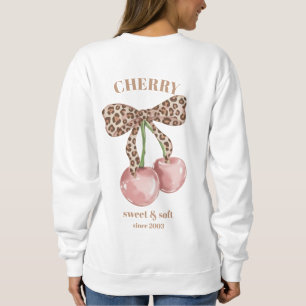 レトロ ヒョウ柄 リボン チェリー スイート＆ソフト Sinceスローガン スウェットシャツ