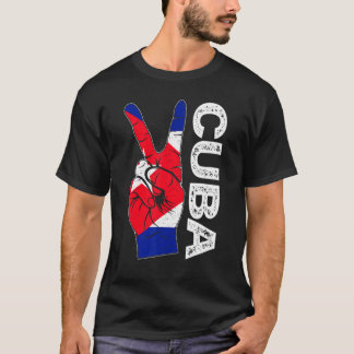 レトロ ビクトリー ツー フィンガーズ キューバ フラッグ 愛国心 Tシャツ