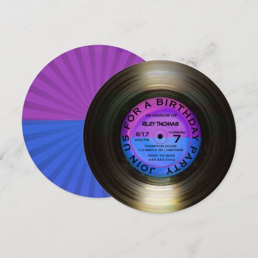 レトロ ビニールアルバム ディスコスタイル 誕生日パーティー招待状 招待状 (正面/裏面)
