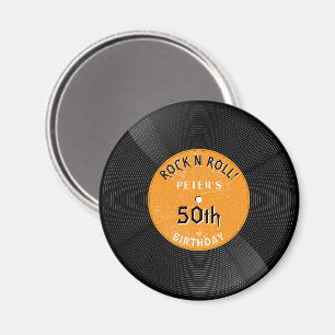 レトロ・ビニールレコード ロックンロール オレンジ 誕生日 マグネット