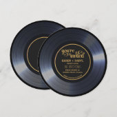 レトロ ビニール ブラック ウェディング レコード 招待状 (正面/裏面)