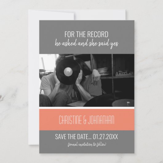 レトロ ビニール レコード フラット セーブ・ザ・デート カード (正面)