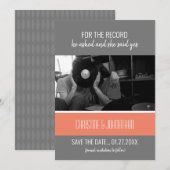 レトロ ビニール レコード フラット セーブ・ザ・デート カード (正面/裏面)