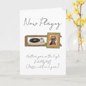 レトロ ビニール レコード プレーヤー 写真 パーソナライズ カード (黄色い花)