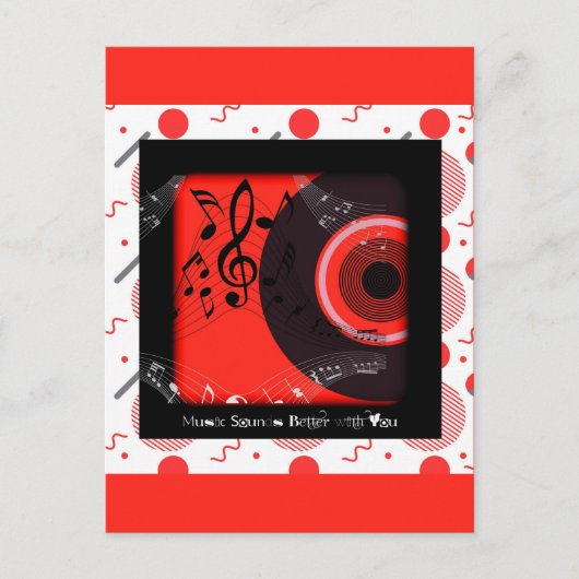 レトロ ビニール レコード ミュージック あなたと一緒ならもっと素敵に ポストカード (正面)