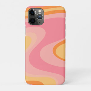 レトロ ビバレッジ アブストラクト スワール 60年代 70年代 ピンクとオレンジ iPhone 11 PROケース