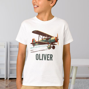 レトロ ビンテージ複葉機 パーソナライズデザイン Tシャツ