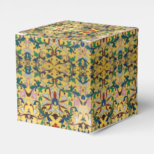 レトロ ビンテージ イエロー フローラル ボタニカル パターン フェイバーボックス (正面サイド)