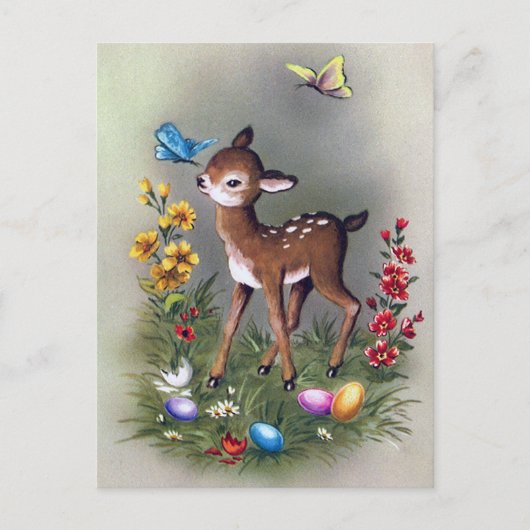 レトロ ビンテージ イースター うさぎ 休暇 ポストカード (正面)