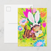 レトロ ビンテージ  イースター ネコ ホリデー ポストカード (正面/裏面)