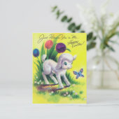 レトロ ビンテージ イースター 羊のホリデー ポストカード (スタンド正面)