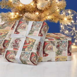 レトロ ビンテージ クリスマス カード コラージュ ラッピングペーパー