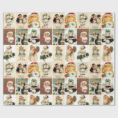 レトロ ビンテージ クリスマス カード コラージュ ラッピングペーパー (フラット)