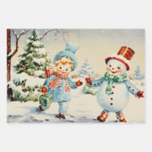 レトロ ビンテージ クリスマス トリオ スタイル G ラッピングペーパーシート (正面)