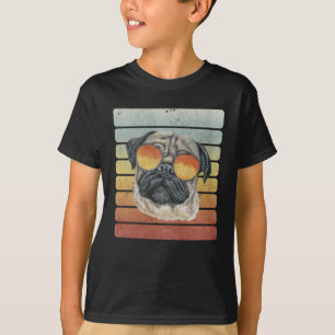 レトロ ビンテージ サンセット パグ パパ ママ Tシャツ