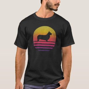 レトロ ビンテージ サンセット ペンブローク ウェルシュ コーギー 犬 シルエ Tシャツ