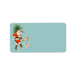 レトロ ビンテージ サンタと女の子のクリスマス ラベル