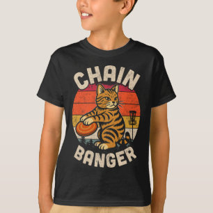 レトロ ビンテージ ディスクゴルファー 猫 チェーン愛好者 ディスクゴルフ Tシャツ