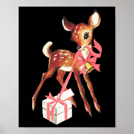 レトロ ビンテージ トナカイ ピンク クリスマス By ポスター (正面)