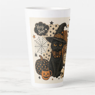 レトロ ビンテージ ハロウィン 黒猫 魔女の帽子 スプーキー カフェラテマグ