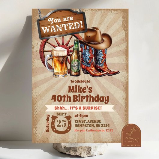 レトロ ビンテージ ビール ブーツ カウボーイ 大人の誕生日 招待状