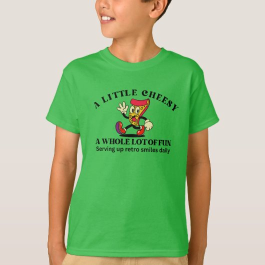 レトロ ビンテージ ピザ カートゥーン Tシャツ (正面)