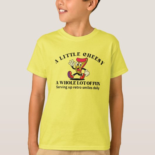 レトロ ビンテージ ピザ カートゥーン Tシャツ (正面)