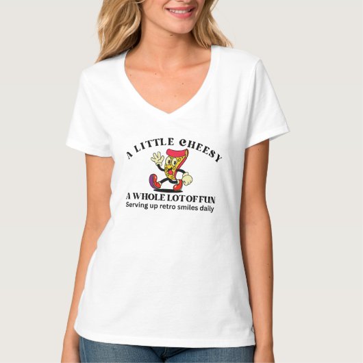 レトロ ビンテージ ピザ カートゥーン Tシャツ (正面)