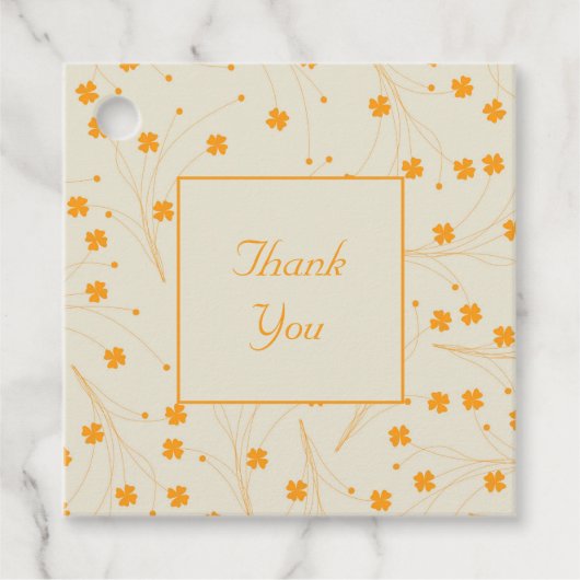 レトロ ビンテージ ピーチファズ オレンジの花模様 フェイバータグ (正面)