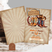 レトロ ビンテージ ブーツ カウボーイ カップル シャワー 招待状