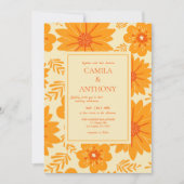 レトロ ビンテージ ミッドセンチュリー オレンジ 花柄 招待状 (正面)