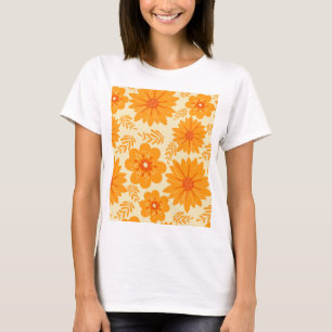 レトロ ビンテージ ミッドセンチュリー オレンジ 花柄 Tシャツ