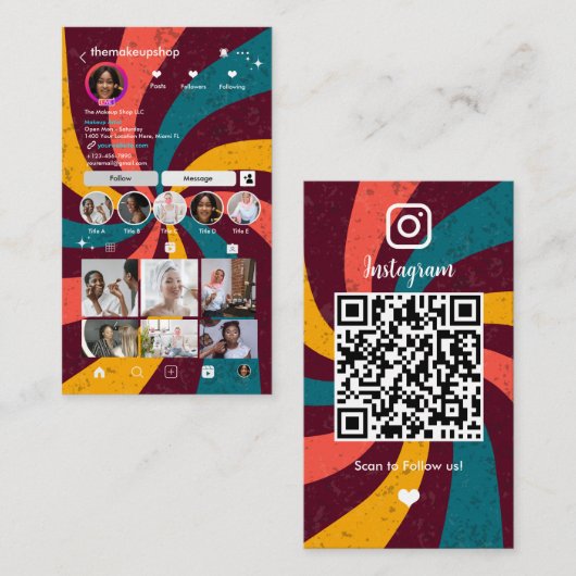 レトロ ビンテージ レイ インスタグラム QR 名刺 (正面/裏面)